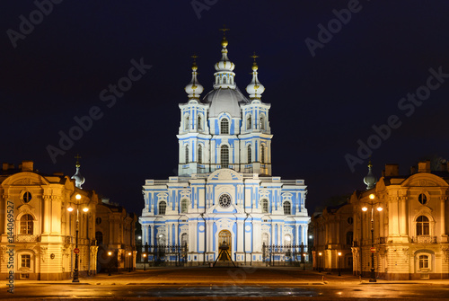 St. Petersburg view of the Smolny Cathedral at night