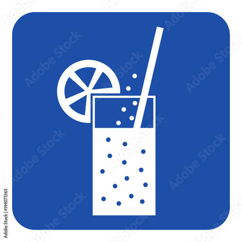 blue, white sign - carbonated drink, straw, citrus