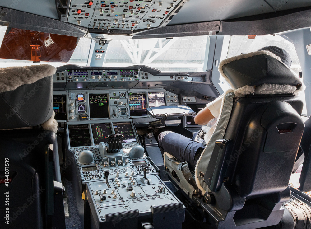 Dashboard And Center Console Of The Largest Passenger Aircraft Airbus 