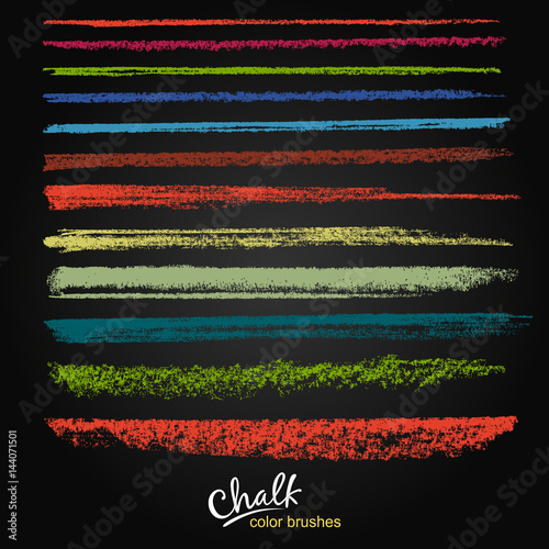 A set of vector brush strokes of different sizes. Chalk and charcoal. A high resolution. Soft pastel colors.  Brushes are stored in the palette.