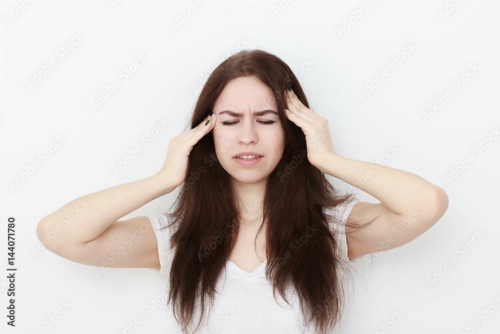 Young casual woman In pink blouse isolated over white background studio portrait Young casual woman In pink blouse isolated over white background studio portrait