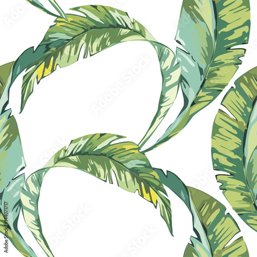 Tropical leaves. Beautiful seamless vector floral pattern background, exotic print. EPS 10