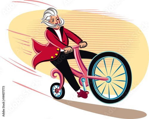 Funny cyclist racing on his bike.