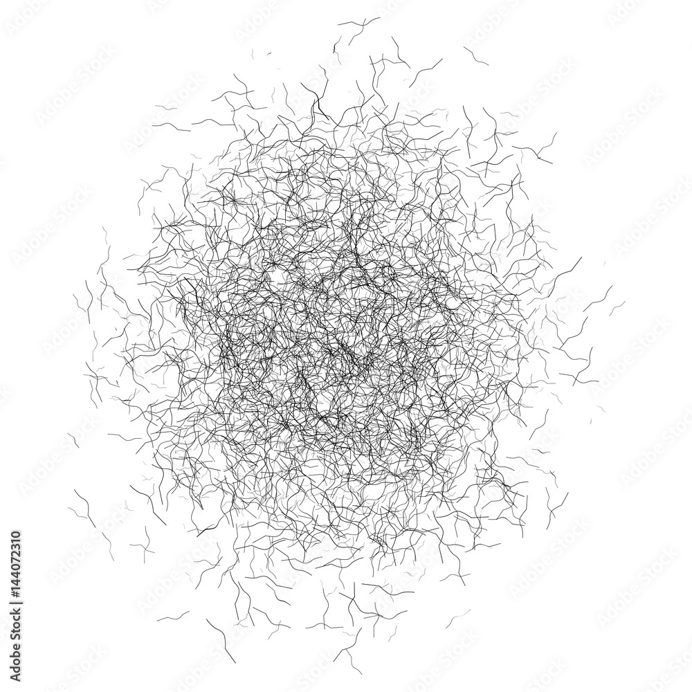 Cutted black hair isolated on white background. Pile of cut short hair. Top view. Vector illustration. Cutted black hair isolated on white background. Pile of cut short hair. Top view. Vector illustration.