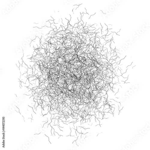 Cutted black hair isolated on white background. Pile of cut short hair. Top view. Vector illustration.