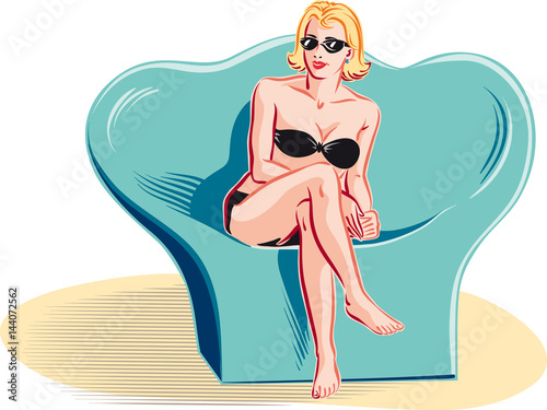 Woman in bikini sitting on a chair