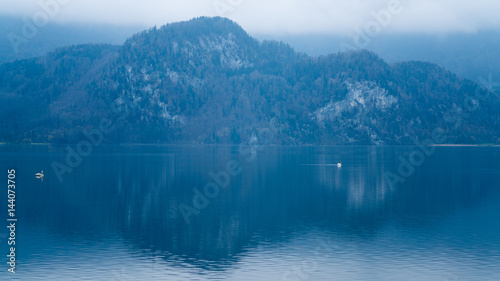 blue lake with swan