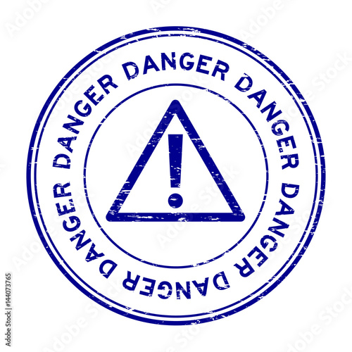 Grunge blue danger round rubber seal stamp on white background