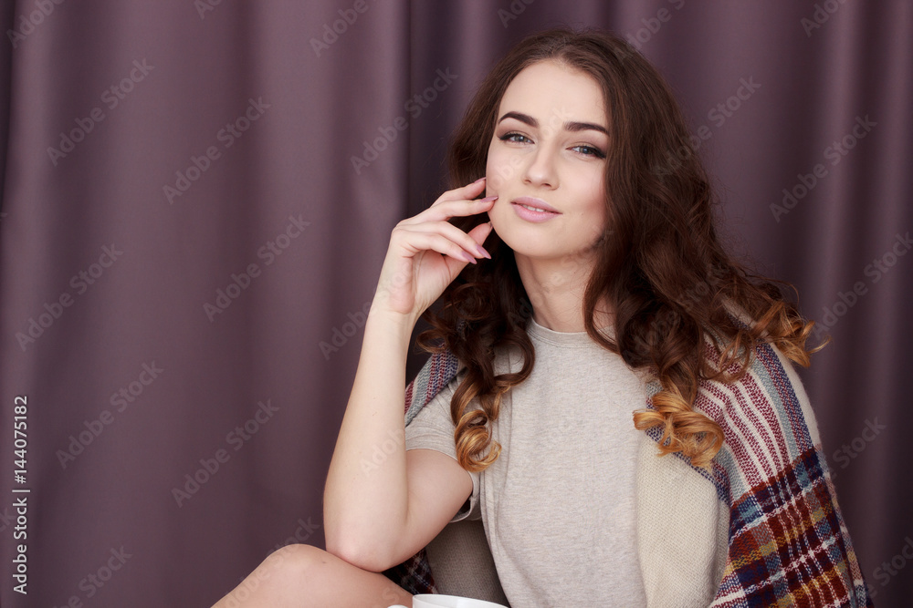 Fototapeta premium Girl Standing Near Window At Home