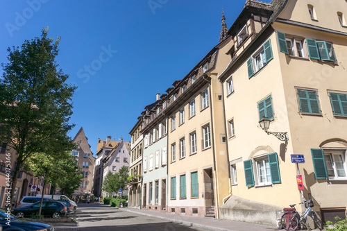 STRASBOURG, FRANCE - August 23, 2016 : Street view of Traditional houses in Strasbourg,  Alsace. is the official seat of the European Parliament, Located close to the border with Germany