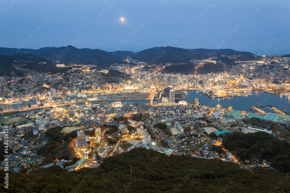 Ten Million Dollar Views of Nagasaki city, Japan in sunset from Mount Inasa observation.