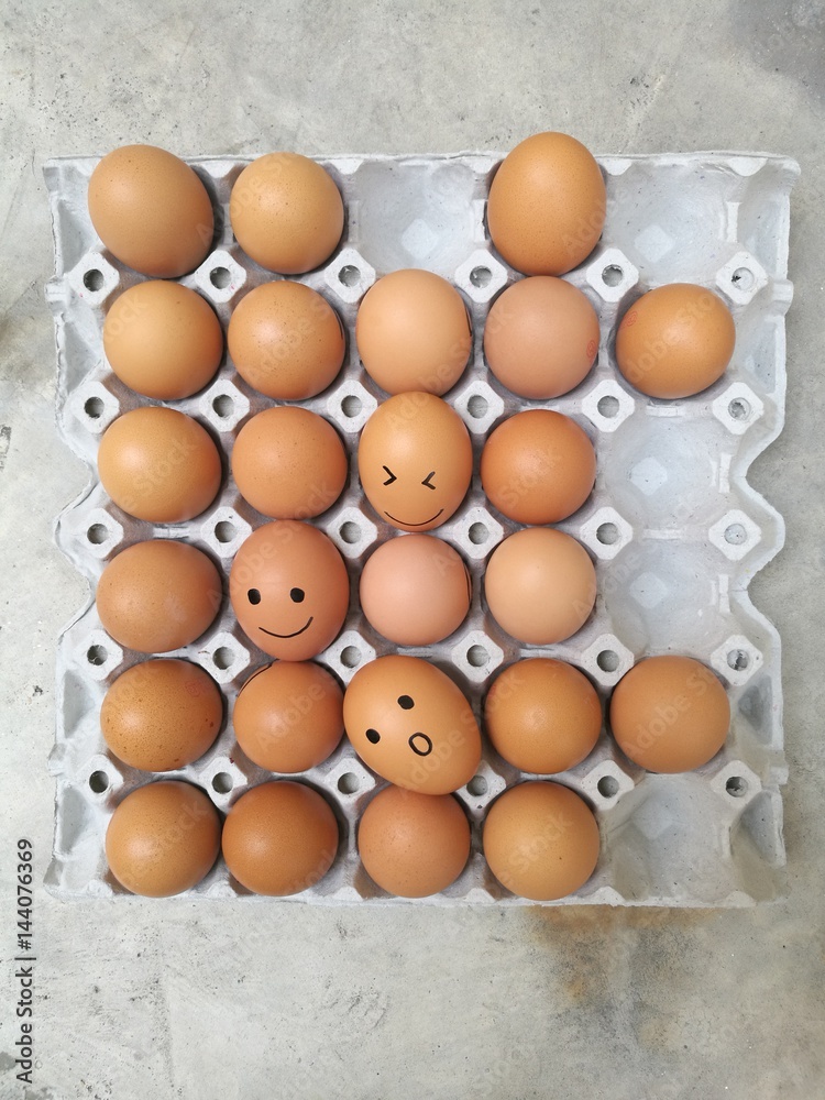 Dozen of chicken egg for cooking breakfast in the egg storage tray with blur background, Easter egg for hiding, Easter egg surprise happy and smile face, Top view Dozen of chicken egg for cooking breakfast in the egg storage tray with blur background, Easter egg for hiding, Easter egg surprise happy and smile face, Top view