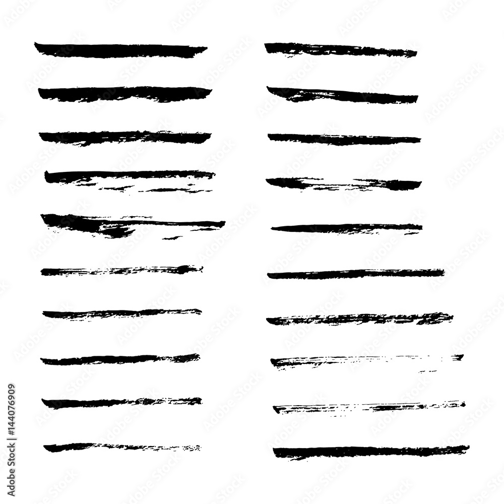 Set of hand drawn grunge brush smears. Paint stripe. Black isolated ...