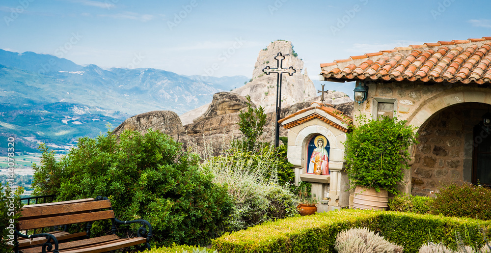 GREECE, METEORA, JULY 2015, spectacular rock formations and Greek Orthodox monasteries.