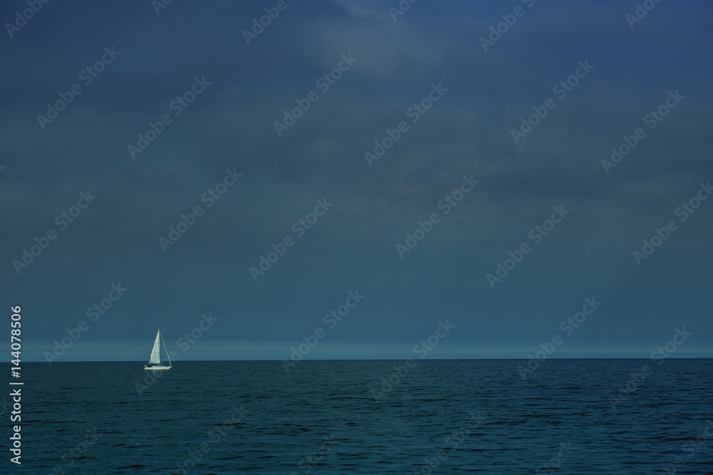 Lonely ship in the sea. The ship in sea for transtortation. Poland..