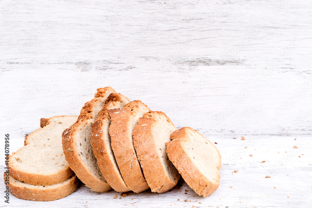 slice bread on wooden table in the morning, breakfast slice bread on wooden table in the morning, breakfast
