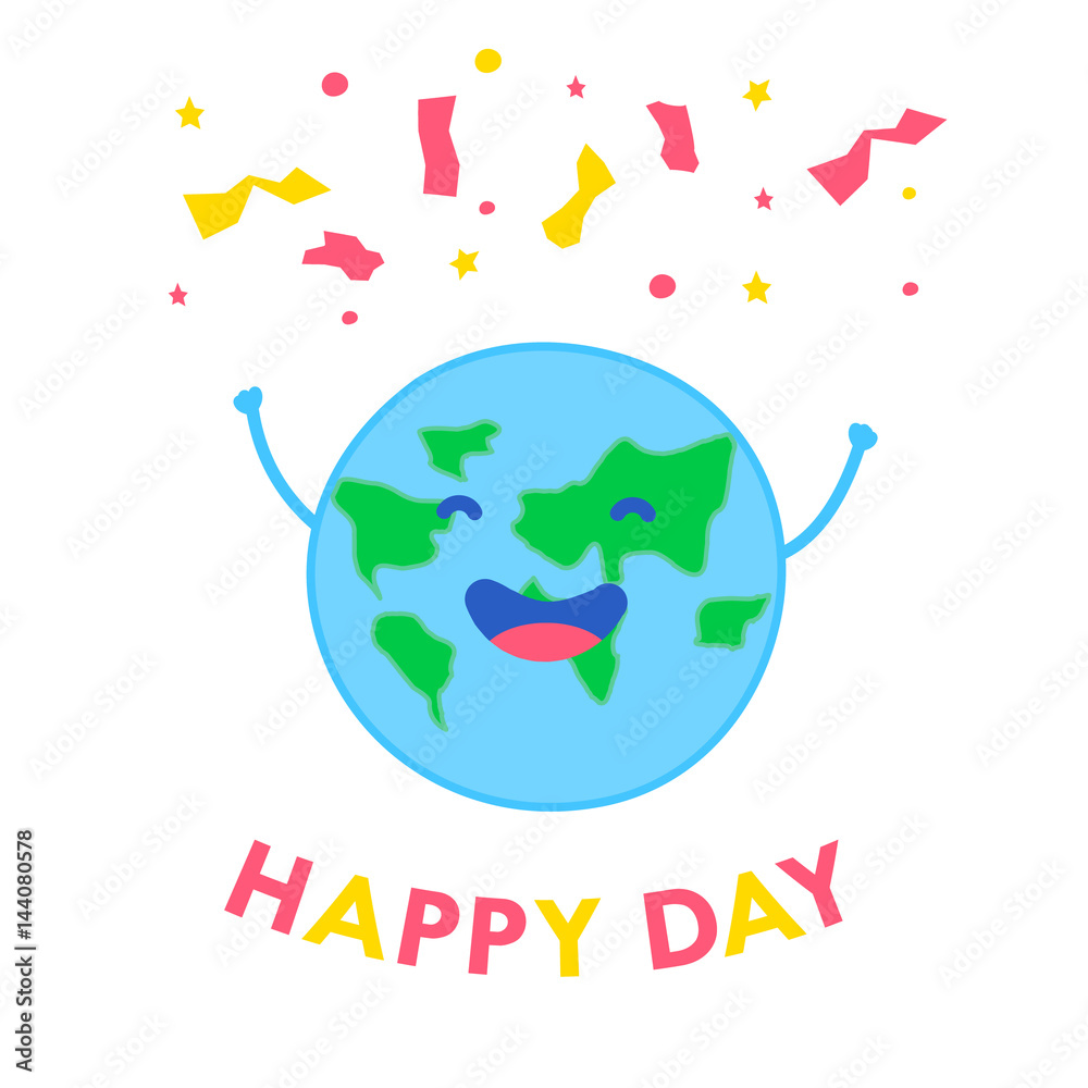 Fun planet with hands and serpentine. Happy Day card. Vector illustration. Fun planet with hands and serpentine. Happy Day card. Vector illustration.