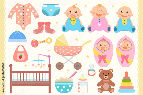 Baby flat icons set. 