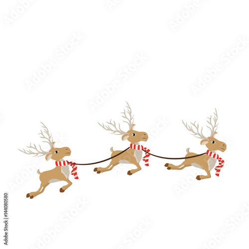color background with set of three reindeers with scarves vector illustration