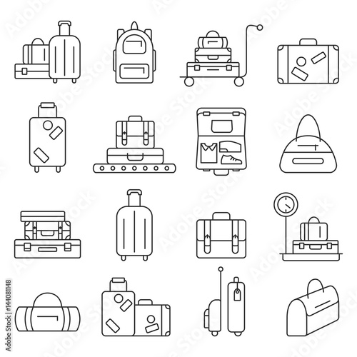 Bags line icon set. luggage images.