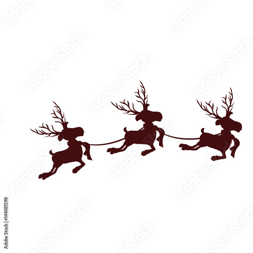 monochrome silhouette with set of three reindeers with scarves vector illustration