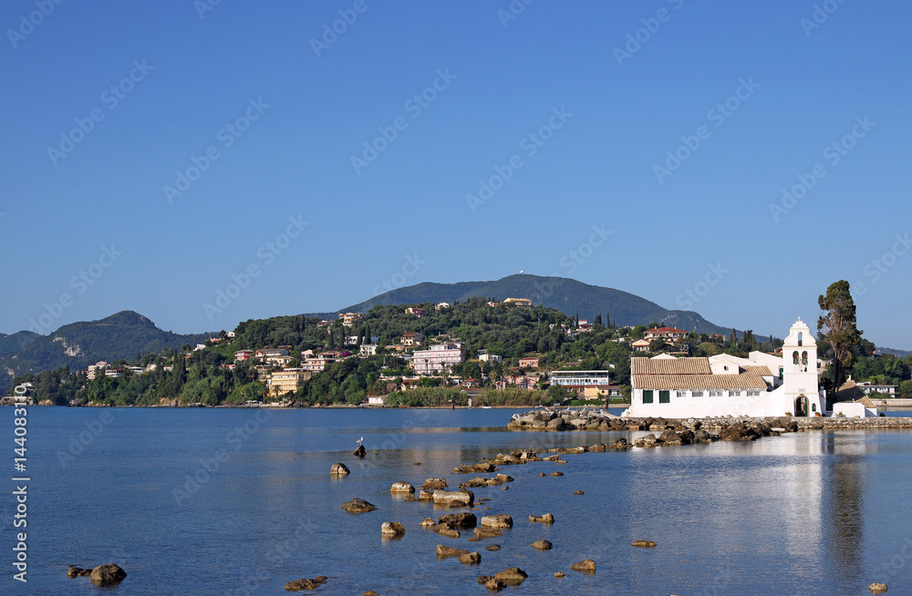 Fototapeta premium Vlacherna monastery Corfu island summer season landscape