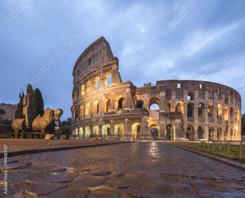 Dusk lights on the Colosseum (Flavian Amphitheatre), Rome, Lazio