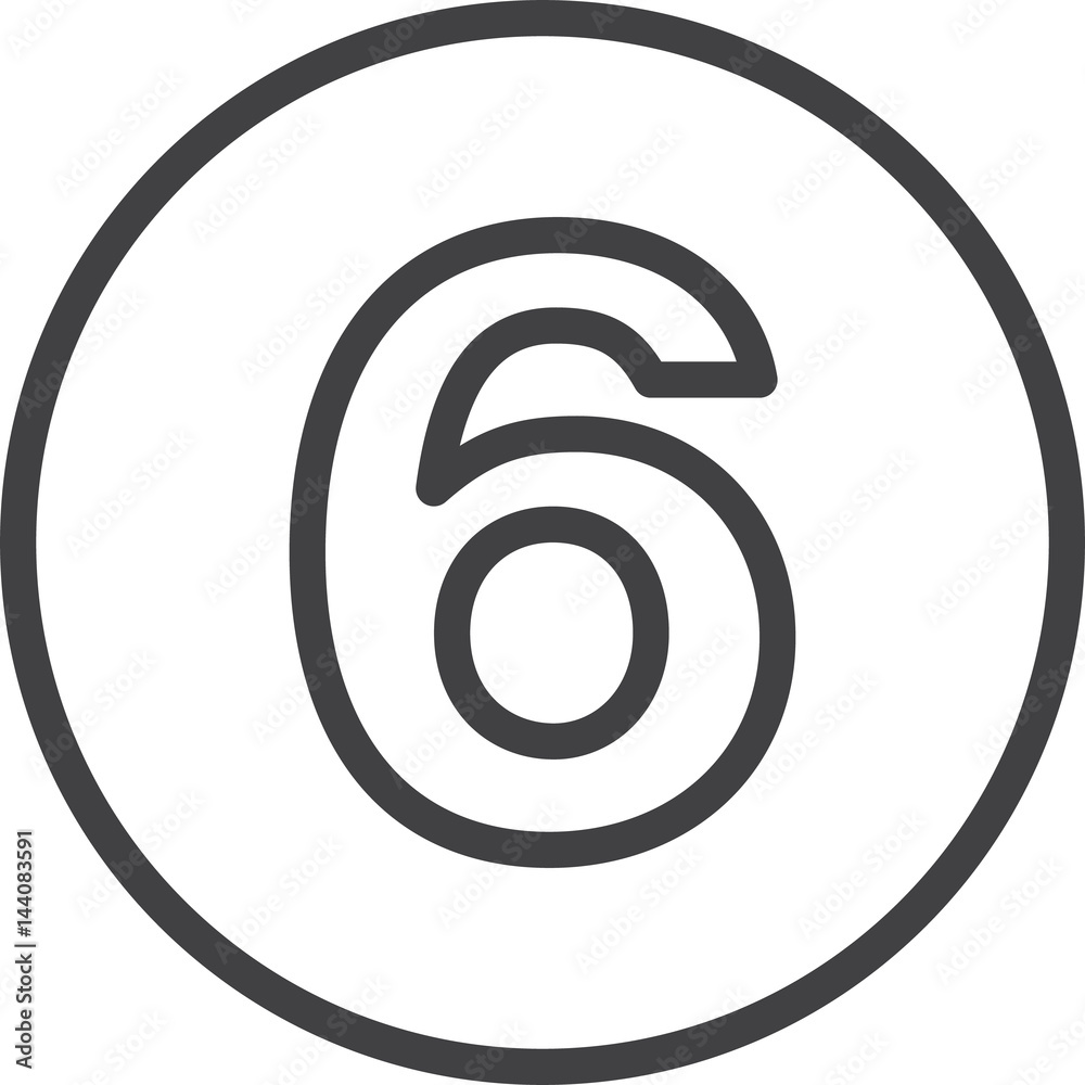 Six, Number 6 line icon, linear circular sign Six, Number 6 line icon, linear circular sign