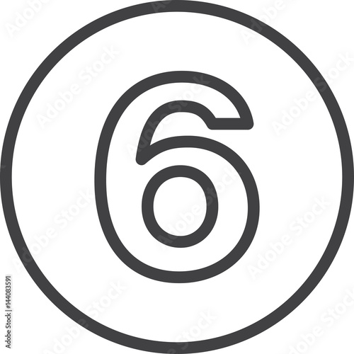 Six, Number 6 line icon, linear circular sign