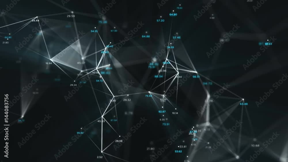 Digital Data Points Network Loop 1B: dark background, rotating ...