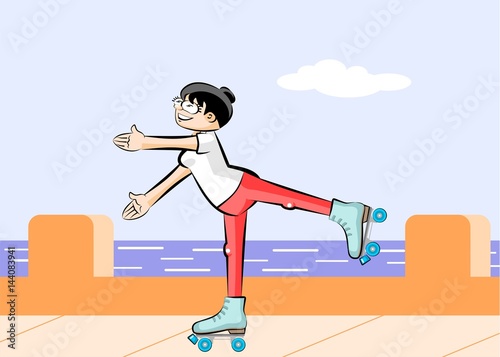 Girl skating on the promenade