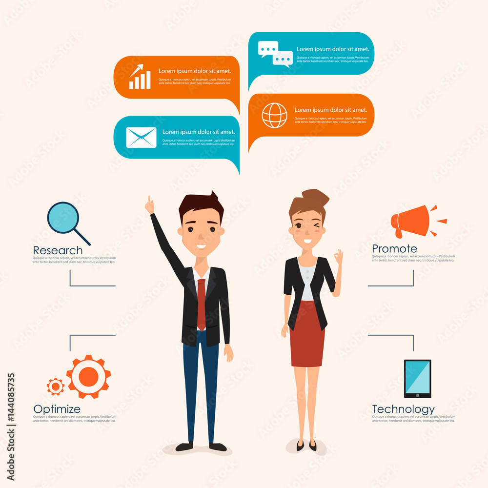 business concept infographic with people and icons. illustration vector of a flat design. business concept infographic with people and icons. illustration vector of a flat design.