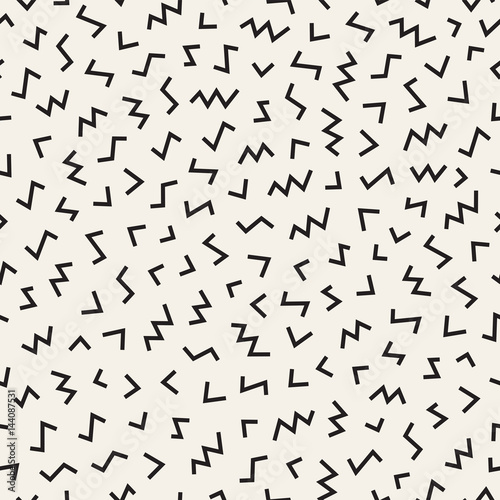 Scattered Geometric Line Shapes. Abstract Background Design. Vector Seamless Black and White Pattern.