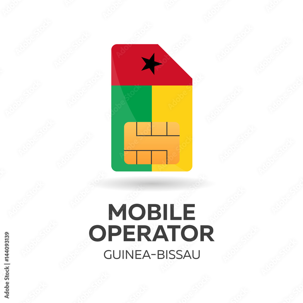Guinea Bissau mobile operator. SIM card with flag. Vector illustration.