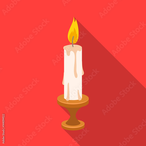 burning candle from paraffin wax. Easter single icon in flat style vector symbol stock illustration.