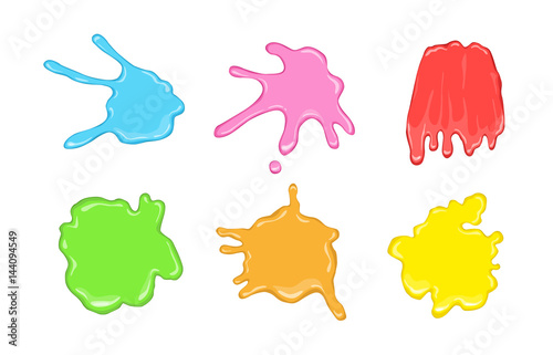 Set of colorful bright vector glossy liquid slime or paint stains isolated on white background