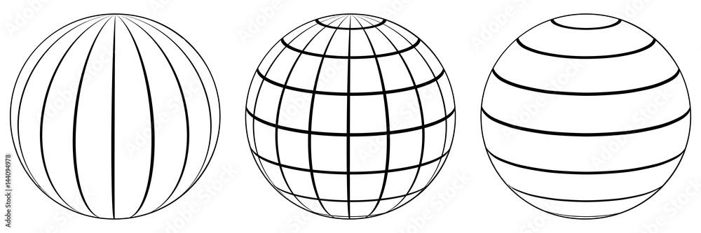 Set spheres globe earth grid, latitude longitude Set spheres globe earth grid, latitude longitude