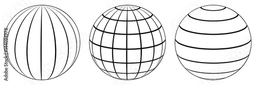 Set spheres globe earth grid, latitude longitude photo