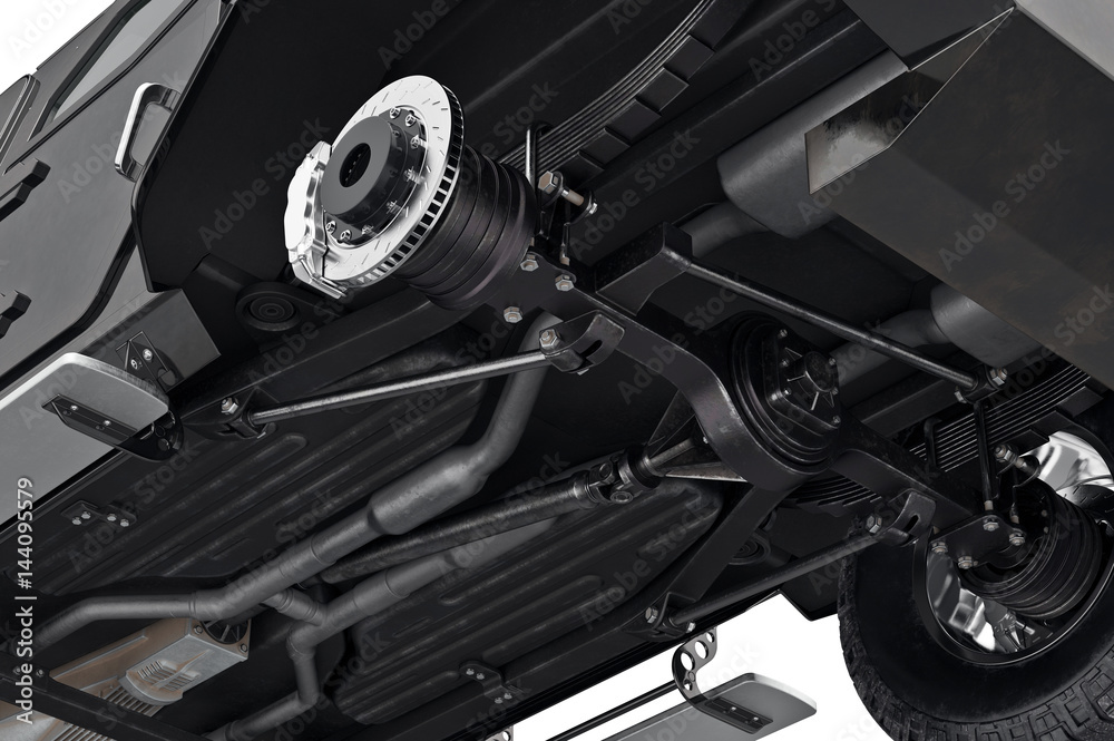 Fototapeta premium Car transport crossover suspension, close view. 3D rendering