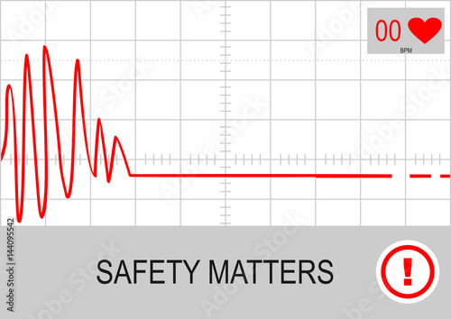Safety matters. Illustration with cardiogram background. Flat vector.