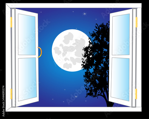 Open window and moon night