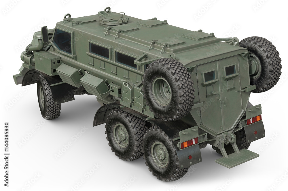 Truck military defense transportation green car. 3D rendering