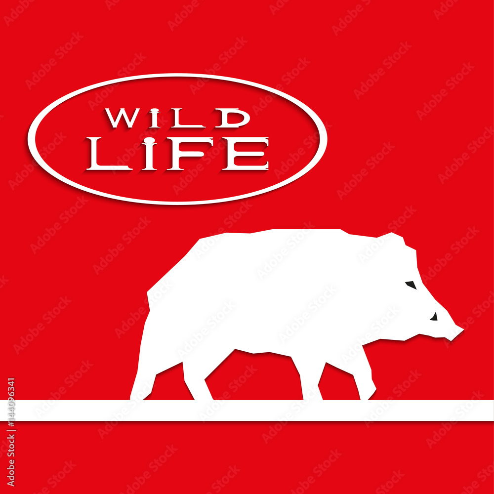 Wild boar on a red background with the inscription Wild boar on a red background with the inscription