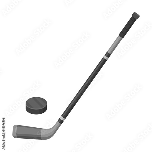 Hockey stick and washer. Canada single icon in monochrome style vector symbol stock illustration web.