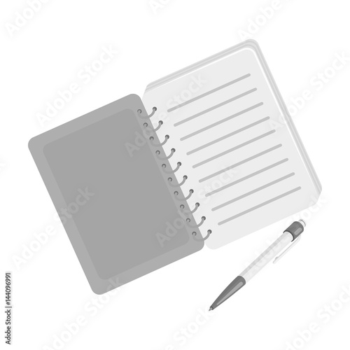 Paper notebook detective. Notepad to record readings, to solve the crime.Detective single icon in monochrome style vector symbol stock illustration.
