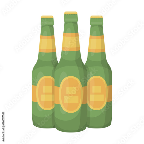 Green glass beer bottles. Alcoholic drink pub. Pub single icon in cartoon style vector symbol stock illustration.