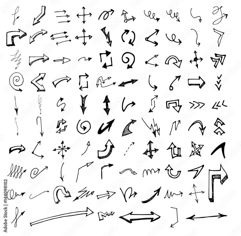 Vector hand drawn arrows set isolated on white Vector hand drawn arrows set isolated on white