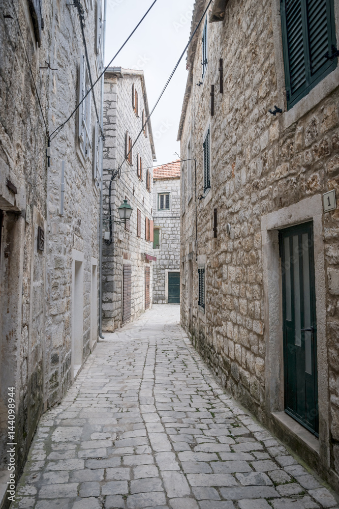 Old street in beautiful town Star Grad, Hvar island, Croatia