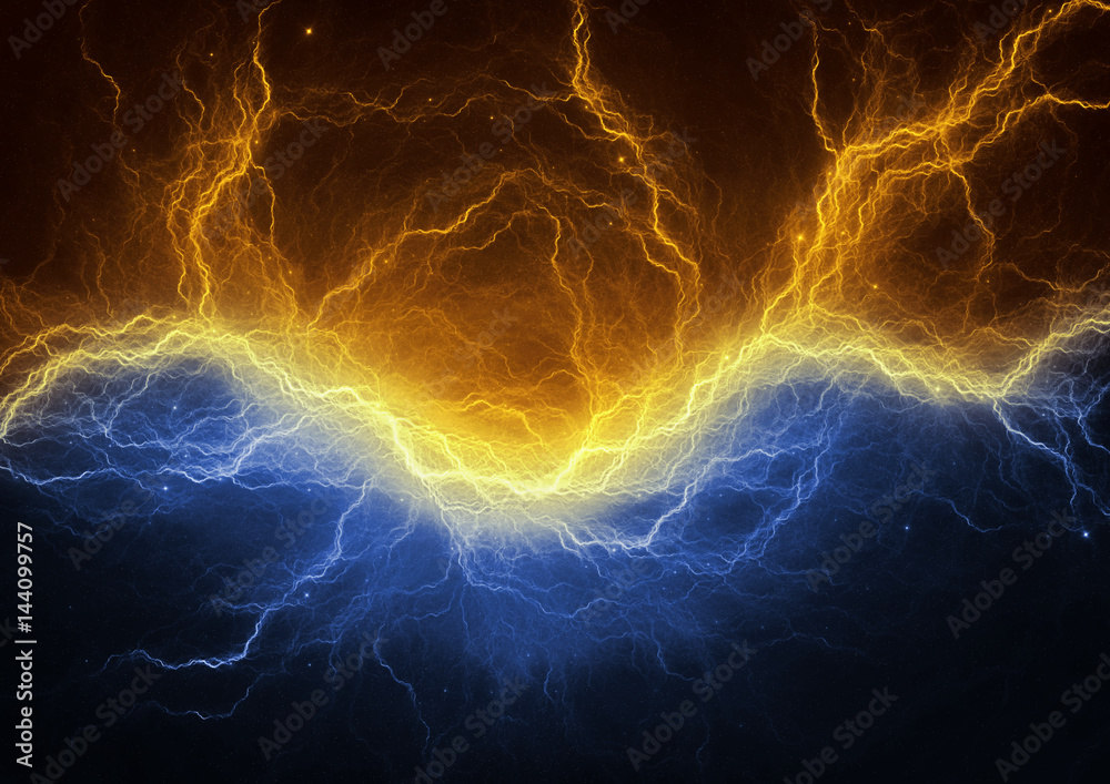 Gold and blue electric lightning - abstract electrical background Stock  Illustration | Adobe Stock