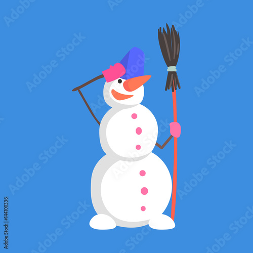 Alive Classic Three Snowball Snowman Doing Military Salute Cartoon Character Situation